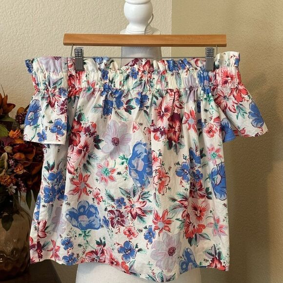 Gap Off Shoulder Floral Tropical Top Blouse Medium - Picture 3 of 4